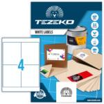 Tezeko 100*124 mm Tezeko A4 íves etikett címke, fehér színű (100 ív/doboz) (TZ-A4-0038) - dunasp
