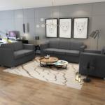 vidaXL Set canapele, 3 piese, gri închis, material textil (274215) Canapea
