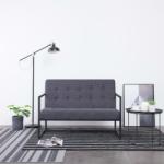 vidaXL Canapea cu 2 locuri și brațe, gri închis, oțel și material textil (282162) Canapea