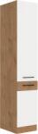 TEMPO KONDELA Magas szekrény, lancelot tölgy/ fehér extra magas fényű HG , VEGA 40 DK-210 2F