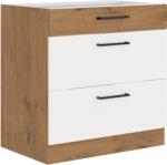 TEMPO KONDELA Alsó szekrény, fehér magasfényű HG/ lancelot tölgy, VEGA D80 3S BB