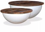 vidaXL Set măsuțe cafea, 2 piese, alb, lemn masiv reciclat, formă bol (245256) Masa de cafea