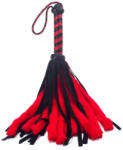  Bőr korbács piros szörmével Mini flogger 46 cm
