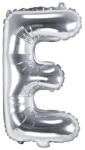 PartyDeco Fólia léggömb, "E" betű, ezüst, 35 cm