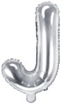 PartyDeco Fólia léggömb, "J" betű, ezüst, 35 cm