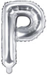 PartyDeco Fólia léggömb, "P" betű, ezüst, 35 cm