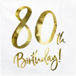 PartyDeco S. r. o Parti szalvéta, arany betükkel, 80. évszámos, 33x33 cm