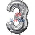Balloons4party Balon folie cifra 3 argintiu 40cm