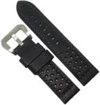  Curea de Ceas Robusta Eichmuller - Neagră cu Imprimeu Perforat (Găurele) - 22 mm - Cusătură Gri - Cataramă Argintie (WZ4007)