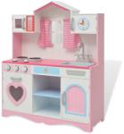 vidaXL Детска играчка - Кухня, дърво, 82x30x100 см, розово и бяло (80179) - vidaxl