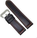  Curea de ceas Neagra din Piele Naturala, cusatura portocalie - 24mm - WZ4016 (WZ4016)