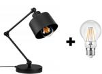 Glimex LAVOR állítható asztali lámpa fekete 1x E27 + ajándék LED izzó (GKL18C)