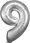 Amscan Balon din folie cifra aniversară 9 argintiu