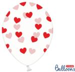 PartyDeco Balon - Transparent cu inimioare roşii