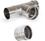 Inoxterm 90°-os rozsdamentes pelletkályha füstcső "T" elem gyűjtő edénnyel - fémszínű (Ø80 mm) (P5202)