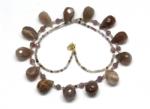  Colier Piatra Lunii Piersica cu Safir - Cuart Capsuna Rotund Briolete Fatetate - 10-12 x 16-18 mm - Accesorii GF