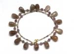  Colier Piatra Lunii Piersica cu Safir - Cuart Capsuna Rotund Briolete Fatetate - 7-10 x 15-17 mm - Accesorii GF