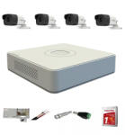 Hikvision Sistem supraveghere video exterior complet Hikvision 4 camere Turbo HD 5 MP 80 m IR cu toate accesoriile, cadou HDD 1tb (201903000689)