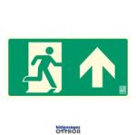 Implaser Menekülési út felfelé (előre) mutató, Utánvilágító műanyag tábla 32x16 cm, 0, 7 mm vastag - B150 (IMPLEV257)