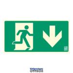 Implaser Menekülési út lefelé mutató, Utánvilágító műanyag tábla 32x16 cm, 0, 7 mm vastag - B150 (IMPLEV258)
