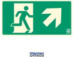 Implaser Menekülési út jobbra felfelé (lépcső) mutató, Utánvilágító műanyag tábla 32x16 cm, 0, 7 mm vastag - B150 (IMPLEV261)