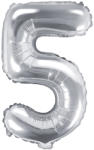 PartyDeco Balon din folie Mini - Cifra 5 argintiu 35cm
