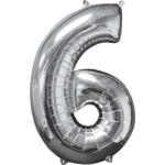 Amscan Balon din folie cifra aniversară 6 argintiu 66 cm