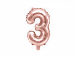 PartyDeco Balon din folie Mini - Cifra 3 auriu-roze 35cm