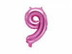 PartyDeco Balon din folie Mini - Cifra 9 roz 35cm