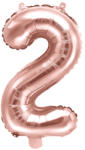 PartyDeco Balon din folie Mini - Cifra 2 auriu-roze 35cm