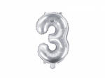 PartyDeco Balon din folie Mini - Cifra 3 argintiu 35cm
