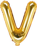 PartyDeco Balon din folie Mini - Litera V 35 cm auriu