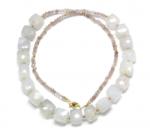  Colier Calcedonie Milky cu Cuart Capsuni - Patrat Disc Fatetat - 9-10 x 9-10 mm - Accesorii GF