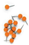  Narancs színű gömb formájú térképtű 100 db, 6 mm-es gömb, 13 mm-es tű
