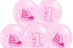 PartyDeco Balon tenisi 1. aniversare roz pastel