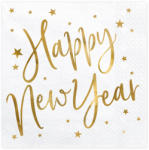 PartyDeco S. r. o Szalvéta, fehér, HNY arany betűkkel, 33x33cm, 20 darab/csomag