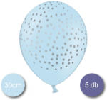 PartyDeco S. r. o Bébi kék lufi, ezüst pöttyökkel, 5 db/cs
