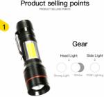 Jiangsu Bright Мултифункционален акумулаторен led фенер 500 lm с режим на увеличение и странична светлина, usb 828 М20-108
