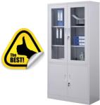 Plus Mobilier Dulap metalic Asamblat Design 4 rafturi si 2 usi sticla 800x400x1800 mm (LxlxH), PLUS gri Dulap metalic 2 4 800x400x1800 (61003858) Dulap arhivare