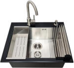 CookingAid Chiuveta bucatarie inox TEMPERED GLASS BLACK cu scurgator vase paste fructe, gratar rulabil inox, dozator detergent + accesorii montaj (7448338133152) Chiuveta