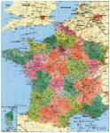  Franciaország irányítószámos térkép, fóliázott, fémléces Franciaország falitérkép