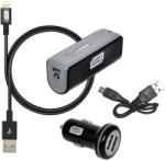 Carpoint Set incarcare telefon Carpoint Deluxe , incarcator bricheta cu 2 iesiri USB, cablu cu cablu conector hibrid MicroUSB MFi Dock 8pin si acumulator extern 2200mAh, Kft Auto (517034)