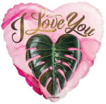 Conver ECO fólia lufi, 18"/45cm, szív alakú, I Love You pálma levéllel