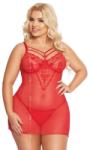 SoftLine Aldona erotikus piros csipke nagy méretű babydoll szett 2XL