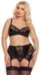 SoftLine Joana szexi fekete csipke molett fehérnemű szett 2XL