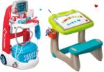 Smoby Set cărucior medical electronic Medical Smoby și bancă pentru desenat cu tablă și magneți de rezervă ABC (SM340202-8)
