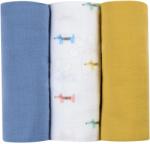BÉABA Pânze textile pentru bebeluși din bumbac tip muselină Cotton Muslin Cloths Beaba Set Teckel de 3 bucăți 70*70 cm, de la 0 luni, albastru-bej (BE920347)