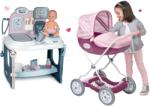 Smoby Set masă medicală Baby Care Center Smoby cu cărucior adânc Violetta (SM240300-5)