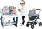Smoby Set masă medicală Baby Care Center Smoby cu cărucior combinație triplă cărucior aânc și sport DeLuxe Maxi Cosi Grey (SM240300-8)