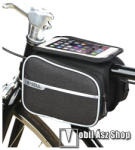  UNIVERZÁLIS biciklis / kerékpáros tartó konzol mobiltelefon készülékekhez - vázra rögzíthető, tépőzáras, cseppálló védő tokos kialakítás, 2L cipzáros oldal táskák 180 x 40 x 125mm oldalanként, 90 x 17